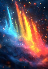 Wall Mural - A colorful explosion of light and fire in the sky. The colors are bright and vibrant, creating a sense of energy and excitement. The image is a representation of the beauty and power of nature