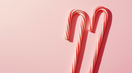 two candy canes crossed together in a playful arrangement against an isolated warm-toned background