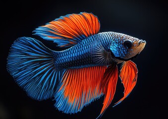 Wall Mural - Vibrant Siamese Fighting Fish with Orange and Blue Fins