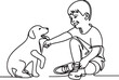 © mistah - Charming Line Drawing of a Happy Little Boy Playing with His Dog A Joyful Pet and Child Illustration