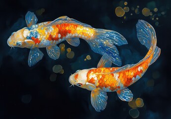 Two Koi Fish Swimming in a Pond