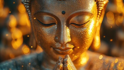 Poster - Golden Buddha Statue with Close-up Face and Calm Expression