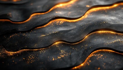 Poster - Abstract Wavy Texture with Glowing Lines and Golden Glitter