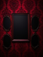 Wall Mural - Ornate vintage frames on red damask wallpaper