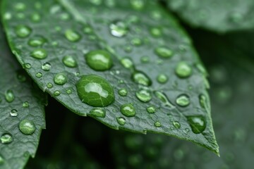 Sticker - Raindrops on green leaf