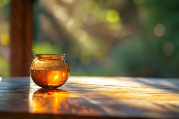 Canvas Print - Honey in a glass jar on a wooden table