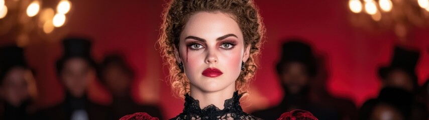 Poster - dramatic woman with curly hair and red lips