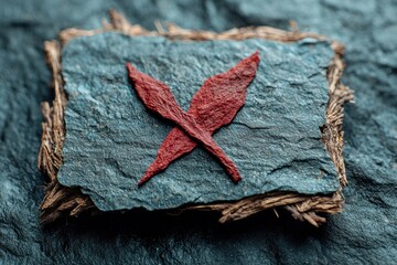 Wall Mural - red leaf on slate rock with twigs