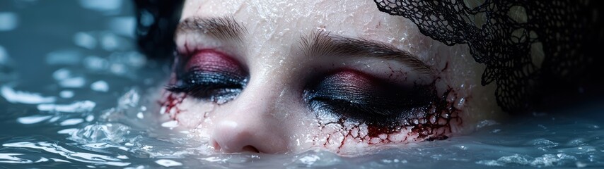 Poster - Dramatic close-up of a woman's face in the water