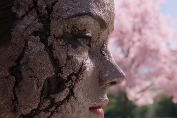 Canvas Print - close-up of a textured face against a blurred pink background