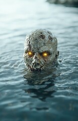 Wall Mural - Eerie skull floating in water