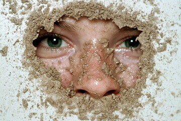 Poster - close-up of a person's face covered in sand