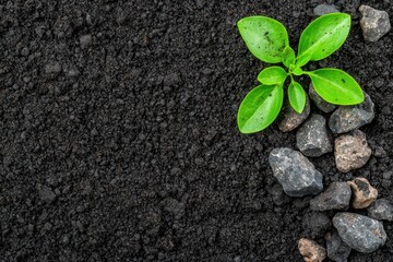 Poster - young plant growing in soil with rocks