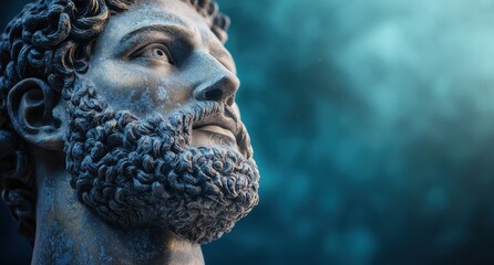 Poster - Close-up of an ancient marble statue with intricate facial features