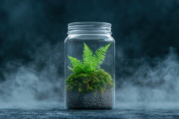 Sticker - Fern plant in glass jar with smoke effect