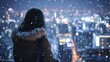 © Humam - Lofi Cute Anime Girl Look at City with Snowy Snow Winter - Sad Moody Beautiful Woman with Cityscape