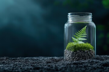 Poster - Miniature terrarium with fern and moss in glass jar