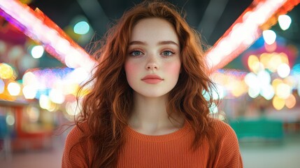 Poster - Vibrant portrait of a young woman with flowing red hair