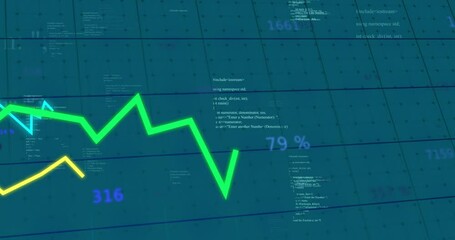 Wall Mural - animation of digital data processing over lines changing on grid
