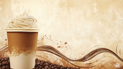 Wall Mural - Warm and Inviting Coffee Poster Background with Abstract Patterns in Brown Tones