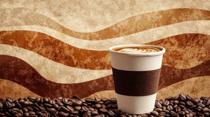 Wall Mural - Warm Coffee Poster Background with Abstract Textures and Swirling Cream for Rich Atmosphere