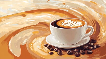 Wall Mural - Cozy Coffee Artistry: Warm Brown Abstract Background with Coffee Elements for Poster Design