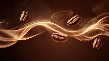 Detailed Vector Coffee Beans in Suspended Animation on Dark Brown Background