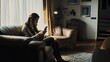 © Felippe Lopes - Young woman sits on a couch in a living room, checking her phone.