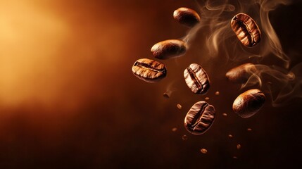 Wall Mural - Ethereal Coffee Beans in Suspended Animation on Dark Brown Background | Detailed High-Resolution Vector Graphic Design