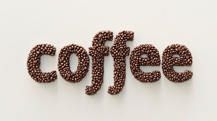 Wall Mural - Premium Coffee Beans Typography in Hyper-Realistic 8K Image on White Background