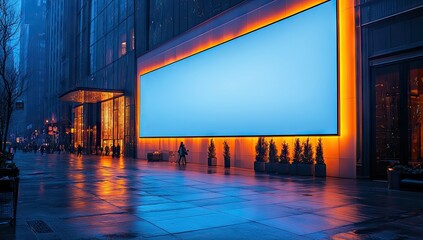 Canvas Print - Blank Billboard on City Street at Night