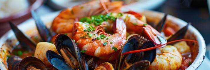 Poster - Seafood Bouillabaisse with Mussels, Clams, Scallops, and Lobster