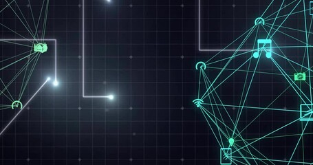 Poster - Animation of network of connections with icons over light spots