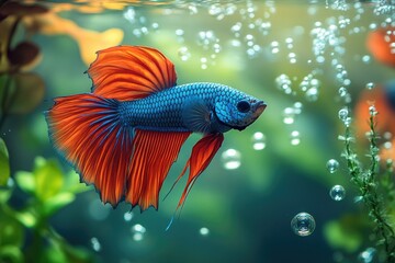 Sticker - Vibrant Betta Fish in an Aquarium