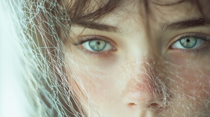 Close Up of Woman s Green Eye with Mesh Overlay