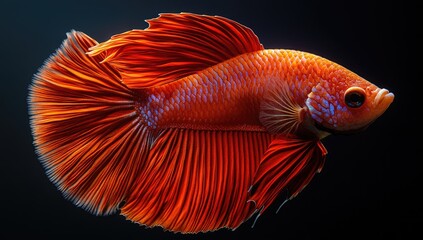 Wall Mural - Orange Betta Fish with Black Background