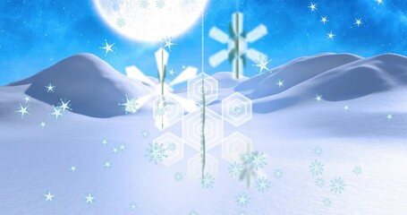 Poster - Animation of paper snowflakes over snow falling