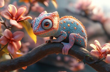 Poster - Curious Chameleon on a Branch