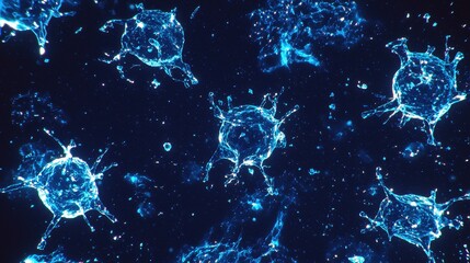 Wall Mural - Abstract Blue Glowing Virus Cells Microscopic Background