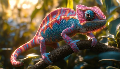 Poster - Vibrant Chameleon on Branch