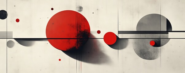 Aufkleber - Abstract composition with red and gray circles on a white background, modern geometric art concept