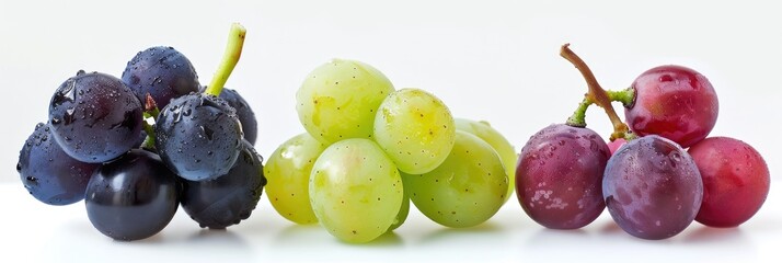 Sticker - Close-up of three varieties of grapes: black, green, and red, commonly used as dessert fruits, highlighting the agriculture and food supply chain.