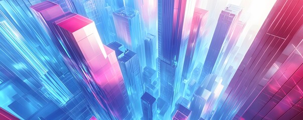 Wall Mural - Abstract cityscape with blue and pink geometric structures