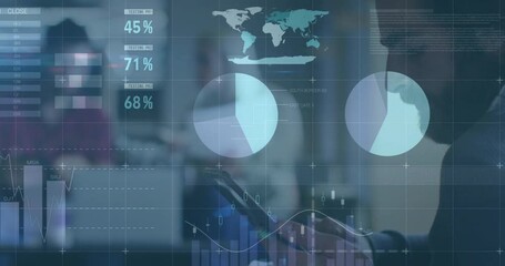 Sticker - Animation of financial data processing over caucasian businessman in office