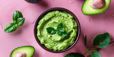 Wall Mural - Avocado Puree in a Bowl: A Multifunctional Component for Beauty Applications, Culinary Innovations, or Wholesome Plant-Based Dishes