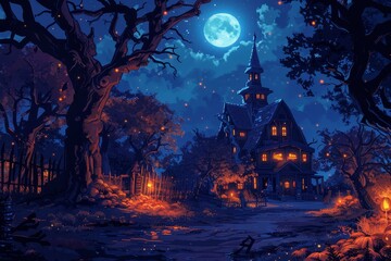 Wall Mural - Halloween Night of Frights The Spooky Haunted House