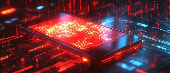 Aufkleber - Cybersecurity breach with stolen data files being accessed on a sleek device, set against a backdrop of encrypted digital codes and dark technology