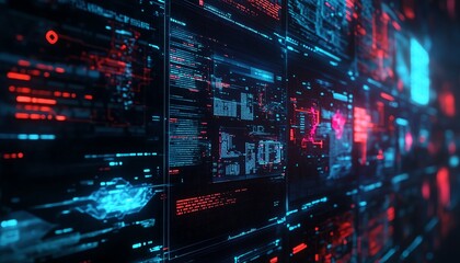 Aufkleber - Closeup of a zeroday exploit in action, with sophisticated code, unauthorized access, and realtime data breaches displayed on multiple screens