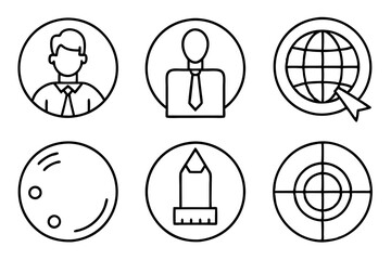 6 difference business icon silhouette,line art vector illustration on white background.