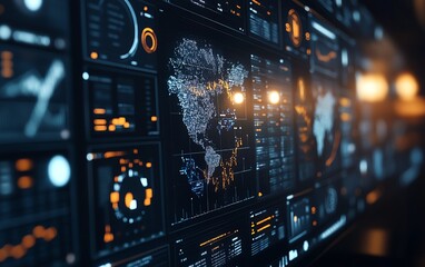 Leinwandbilder - Closeup of global marketing automation software dashboard, featuring CRM integration, digital process automation, and advanced technology systems in a modern business setting